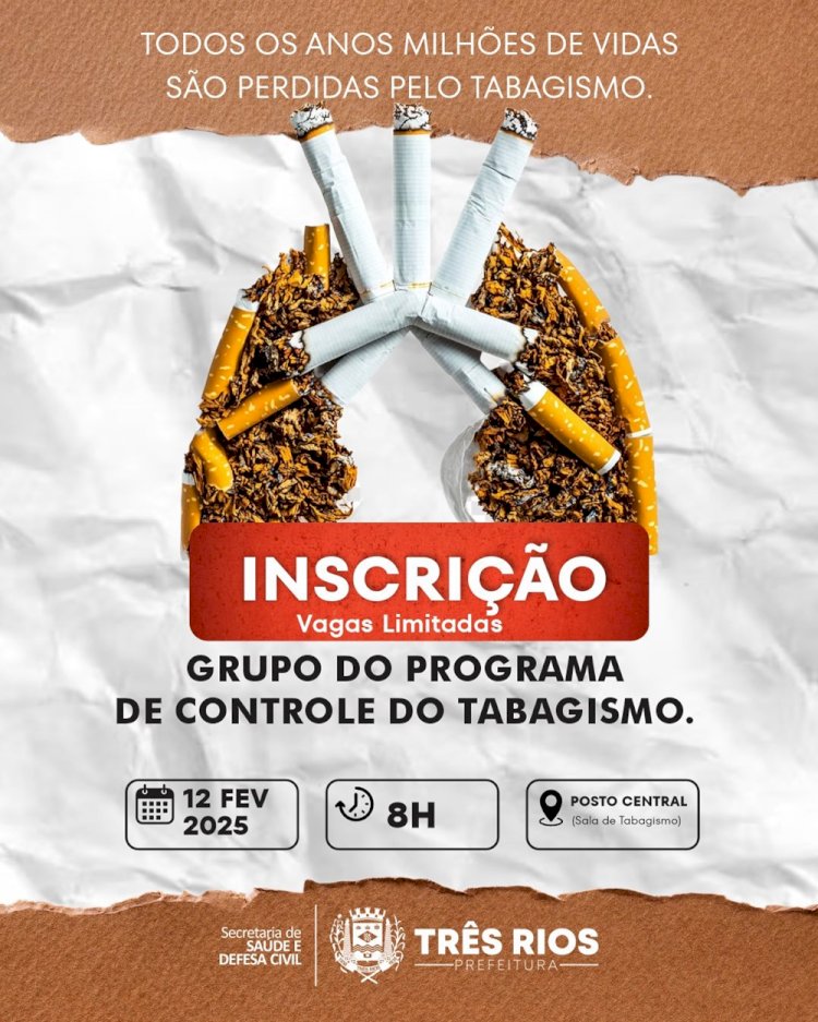 Prefeitura de Três Rios abre inscrições para Grupo de Controle do Tabagismo